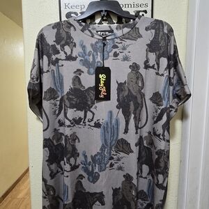 Art Unlimited Cowboy Print Short Sleeve Tee